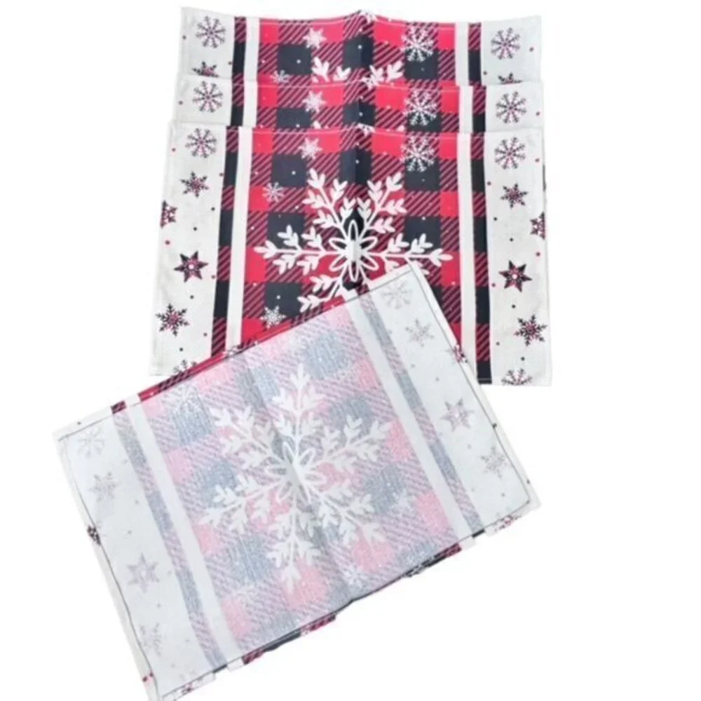 Winter Plaid Snowflakes Table Placemats Set Of 4 NEW Cottage Farmhouse Christmas